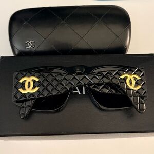 CC Quilted Black Sunglasses with Gold Accents